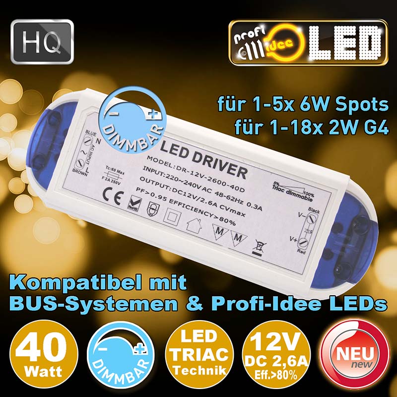  40W LED Trafo Driver DIMMBAR fr 1-5x 6w Spots 