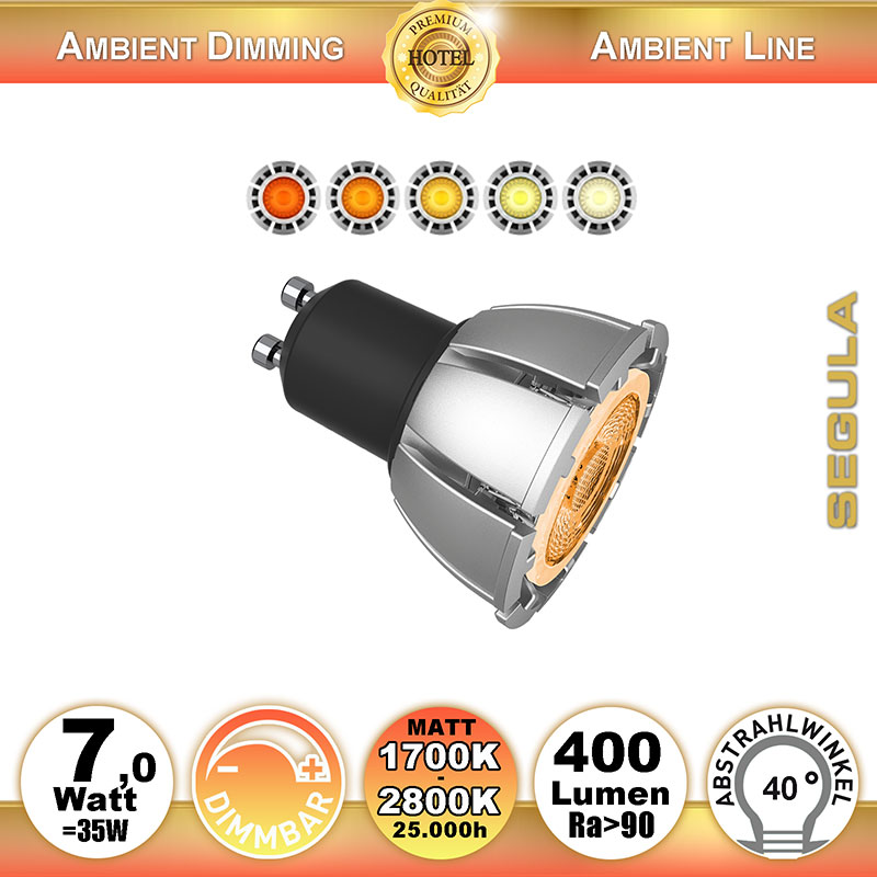  7W=35W LED Ambient Dimming Spot GU10 400Lm 40 Ra>90 1700K-2800K 