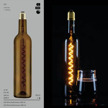  50113 - 12W=15W Segula LED Wine Bulb braun Curved E27 140Lm CRI90 2000K dimmbar  49.85USD - 53.62USD  