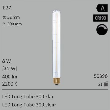  50396 - 8W=35W Segula LED Tube 300 klar E27 400Lm CRI90 2200K dimmbar  3919.76JPY - 4357.91JPY  