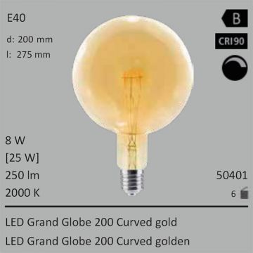 50401 - 8W=25W Segula LED Grand Globe 200 Curved gold E40 250Lm CRI90 2000K dimmbar  58.15USD - 64.62USD  