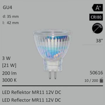  50616 - 3W=21W Segula LED Reflektor MR11 12VDC klar 200Lm 38 Ra>80 3000K  1502.44JPY - 1670.31JPY  