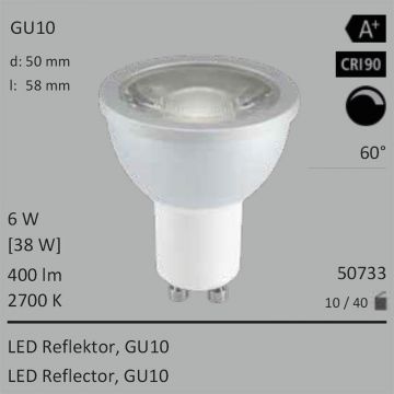  50733 - 6W=38W Segula LED Spot Reflektor GU10 400Lm 60 CRI90 2700K dimmbar  22,45EUR - 24,95EUR  