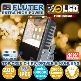  200W=1000W LED HQ Fluter 25000Lm 120 6000K weiss IP65 