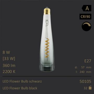  50105 - 8W=33W Segula LED Flower Bulb schwarz Curved E27 360Lm CRI90 2200K dimmbar  37,94EUR - 39,95EUR  