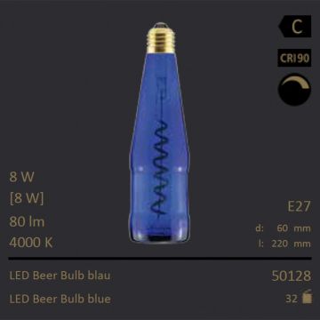  50128 - 8W=8W Segula LED Beer Bulb blau Curved E27 80Lm CRI90 4000K dimmbar  36.61USD - 38.54USD  