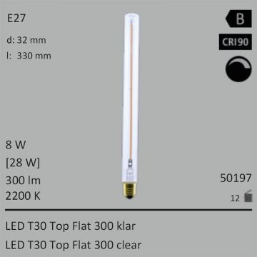  50197 - 8W=28W Segula LED T30 Top Flat 300 klar E27 300Lm CRI90 2200K dimmbar  5179.19JPY - 5757.21JPY  