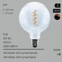  8W=32W LED Globe 125 Curved Spirale klar E27 350Lm 360 Ra>90 2000-2800K Ambient Dimming 