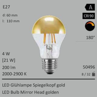  4W=21W LED Spiegelkopf Birne gold E27 200Lm 180 Ra>90 2000-2900K ambient dimmbar 