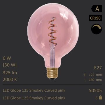  50505 - 6W=30W Segula LED Globe 125 Smokey Pink E27 325Lm CRI90 2000K dimmbar  4585.90JPY - 4829.37JPY  