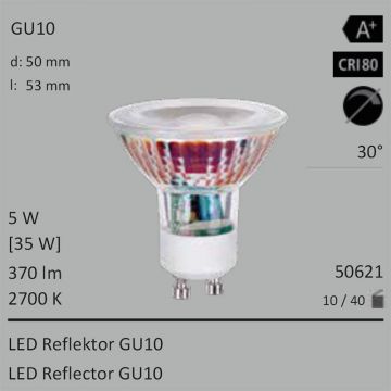  50621 - 5W=35W Segula LED Glas-Spot Reflektor GU10 370Lm 30 CRI80 2700K  1105.00JPY - 1226.87JPY  