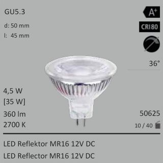  4,5W=35W LED Glas-Spot COB MR16 400Lm 36 2700K Warm 