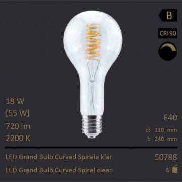  50788 - 18W=55W Segula LED Grand Bulb Curved Spirale klar E40 720Lm CRI90 2200K dimmbar  10214.01JPY - 10755.43JPY  