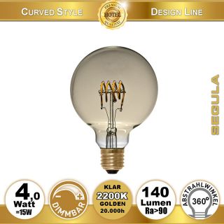  4W=15W LED Globe 95 Curved Golden E27 140Lm 2200K dimmbar 