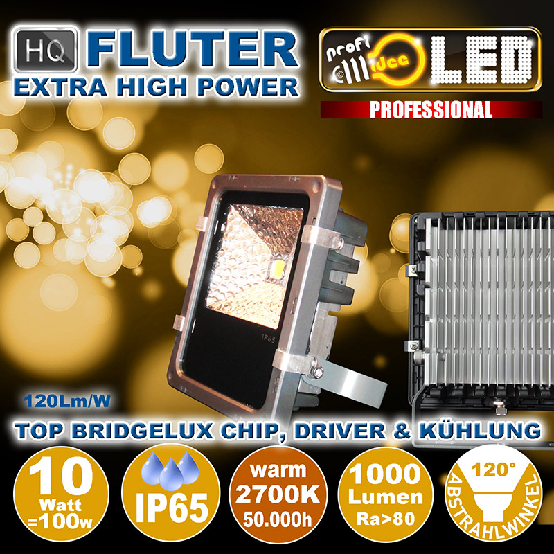  10W=100W LED HQ Fluter 1000Lm 120 2700K IP65 