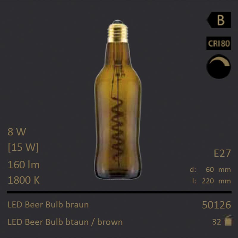  8W=15W Segula LED Beer Bulb brown Curved E27 160Lm CRI80 1800K dimmbar 