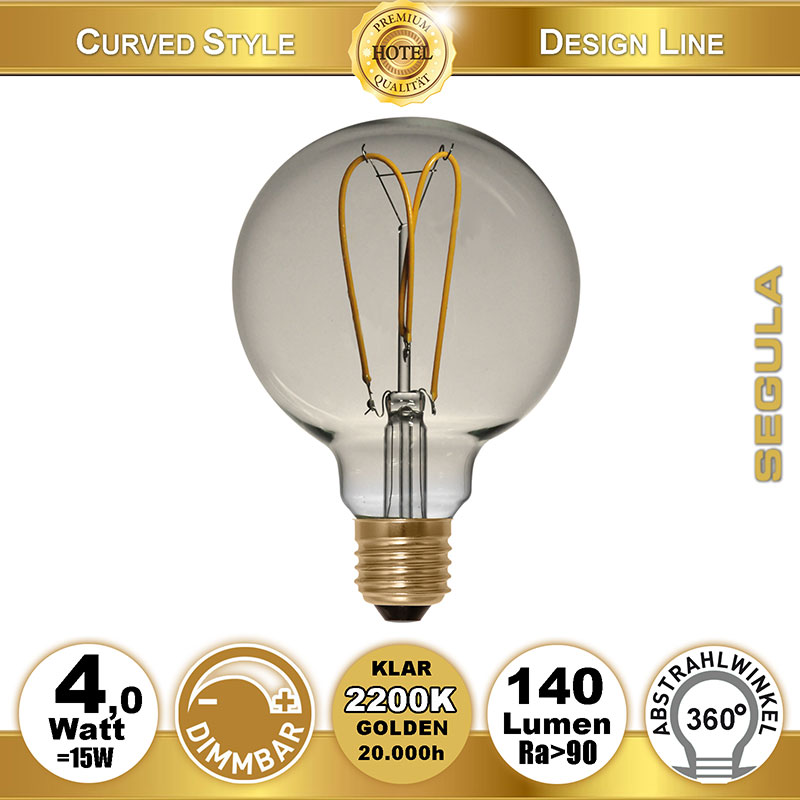  4W=15W LED Globe 125 Curved Golden E27 140Lm 2200K dimmbar 