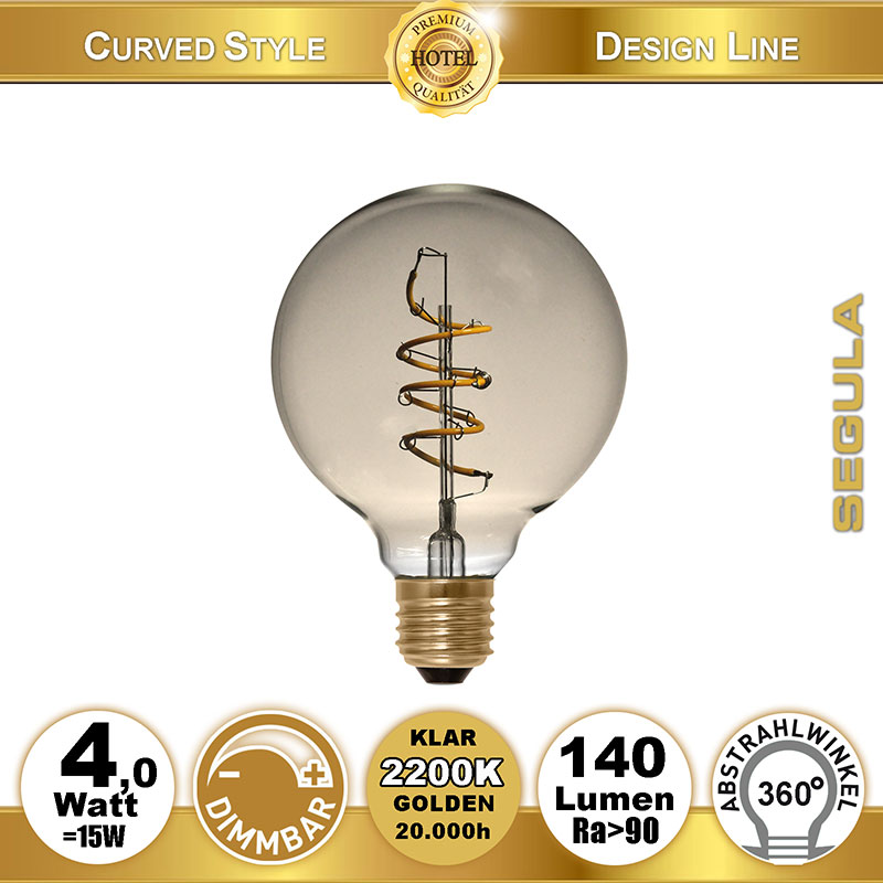  4W=15W LED Globe 95 Curved Spirale Gold E27 140Lm 2200K dimmbar 