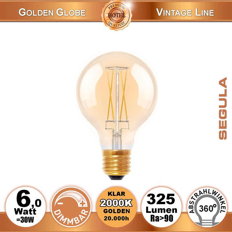  6W=30W LED Golden Globe 80 dimmbar E27 325Lm 360 Ra>90 2000K 