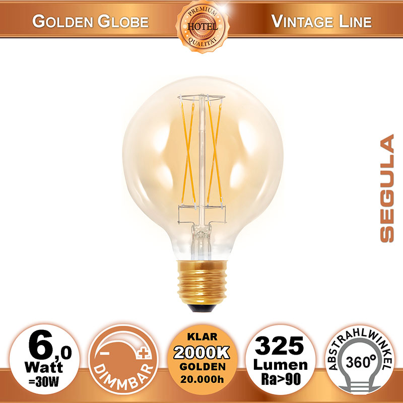  6W=30W LED Golden Globe 95 dimmbar E27 325Lm 360 Ra>90 2000K 