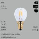  2,2W=14W LED Mini-Glhlampe klar E14 140Lm 360 Ra>90 2200K dimmbar 