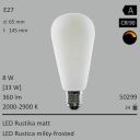  8W=33W LED Rustika matt E27 360Lm 360 Ra>90 2000-2900K Ambient Dimming 