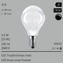  3,5W=23W LED Tropfenlampe matt E14 230Lm 360 Ra>90 2600K dimmbar 