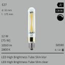  12W=75W Segula LED High Brightness Tube Slim klar E27 1050Lm CRI90 2800K dimmbar 