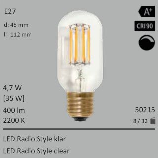  4,7W=35W LED Radio Style klar E27 400Lm 360 Ra>90 2200K dimmbar 