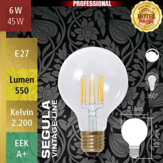  6W=42W LED Globe 80 Glhfadenbirne dimmbar klar E27 500Lm 360 Ra>90 2200K 