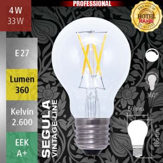  4W=28W LED Glas Glhfadenbirne dimmbar klar E27 300Lm 360 Ra>90 2600K 