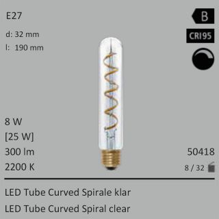  8W=25W Segula LED Tube Curved Spirale klar E27 250Lm CRI90 2200K dimmbar 