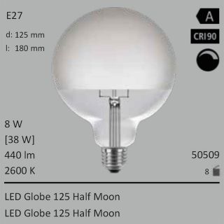  8W=38W Segula LED Globe 125 Half moon E27 440Lm CRI90 2600K dimmbar 