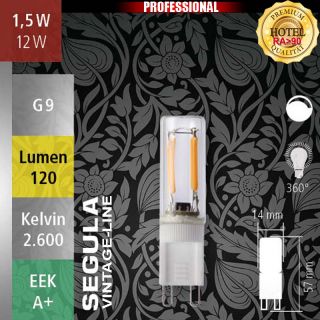  1,5W=12W Segula LED G9 Glhfaden klar 120Lm 360 Ra>90 2600K dimmbar 