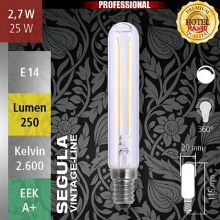  2,7W=25W LED Tube Glhfaden dimmbar klar E14 250Lm 360 Ra>90 2600K 