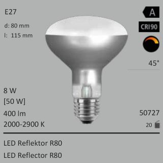  8W=50W LED Reflektor R80 E27 400Lm 45 Ra>90 2000-2900K ambient dimmbar 