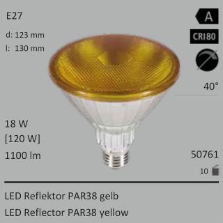  18W=120W SEGULA LED PAR38 Reflektor gelb E27 40 1100Lm IP65 Ra>80 