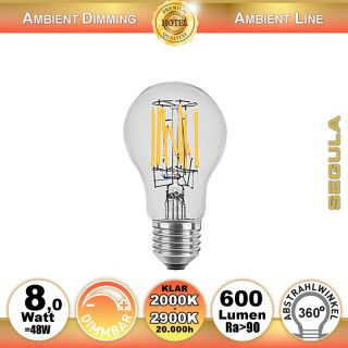  8W=48W Segula LED Glhbirne klar E27 600Lm 360 Ra>90 2200K-2900K Ambient Dimming 