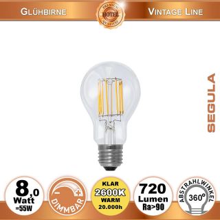  8W=55W LED Glas Glhfadenbirne dimmbar klar E27 720Lm 360 Ra>90 2600K 