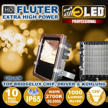  99106 - 10W=100W LED HQ Fluter 1000Lm 120 2700K IP65  35,92EUR - 39,90EUR  