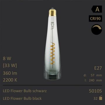  50105 - 8W=33W Segula LED Flower Bulb schwarz Curved E27 360Lm CRI90 2200K dimmbar  6390.23JPY - 6728.78JPY  