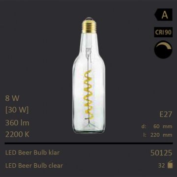  50125 - 8W=30W Segula LED Beer Bulb klar Curved E27 360Lm CRI90 2200K dimmbar  5748.47JPY - 6051.46JPY  