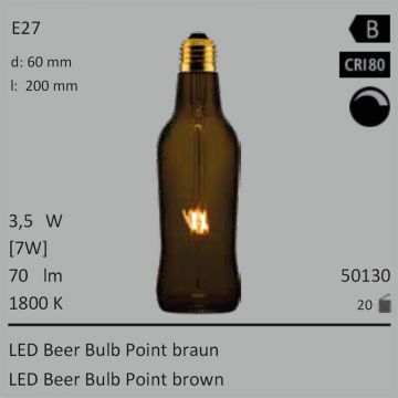  50130 - 3,5W=7W Segula LED Beer Bulb Point brown E27 70Lm CRI80 1800K dimmbar  3945.22JPY - 4386.20JPY  