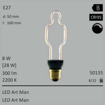  50135 - 8W=28W SEGULA LED ART Man E27 300Lm 360 Ra>95 2200K dimmbar  23.09GBP - 25.66GBP  