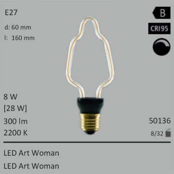  50136 - 8W=28W SEGULA LED ART Woman E27 300Lm 360 Ra>95 2200K dimmbar  23.09GBP - 25.66GBP  