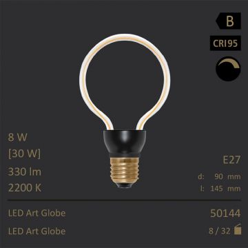  50144 - 8W=30W SEGULA LED ART Globe klar E27 330Lm 360 Ra>95 2200K dimmbar  18.68GBP - 19.67GBP  