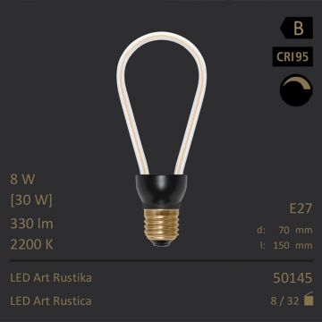  50145 - 8W=30W SEGULA LED ART Rustika klar E27 330Lm 360 Ra>95 2200K dimmbar  18.68GBP - 19.67GBP  