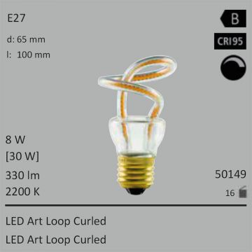  50149 - 8W=30W SEGULA LED ART Loop Curled klar E27 330Lm 360 Ra>95 2200K dimmbar  18.68GBP - 19.67GBP  