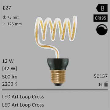  50157 - 12W=42W SEGULA LED ART Loop Cross klar E27 500Lm 360 Ra>95 2200K dimmbar  26.95GBP - 29.96GBP  