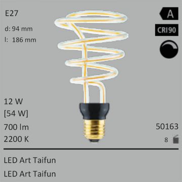  50163 - 12W=54W SEGULA LED ART Taifun klar E27 700Lm 360 Ra>90 2200K dimmbar  43.92GBP - 48.80GBP  